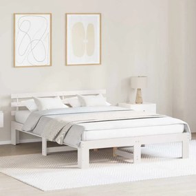 vidaXL Λευκό Ξύλινο Κρεβάτι Λευκό Ξύλο 150 x 200 εκ. Ανθεκτικό