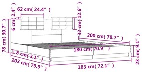 Πλαίσιο Κρεβατιού με Κεφαλάρι/LED Καπν. Δρυς 180x200 εκ. - Καφέ