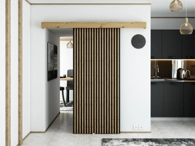 Συρόμενες πόρτες Hartford 438, 44 kg, Artisan δρυς, Μαύρο, Πλαστικοποιημένη μοριοσανίδα, Καφέ | Epipla1.gr