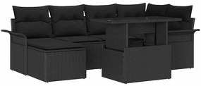 vidaXL Σετ Καναπέ Κήπου με μαξιλάρι 7 pcs Μαύρο Πολυ ράταν