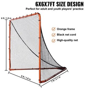 VEVOR Lacrosse Goal, 6&#039; x 6&#039; Lacrosse Net, Folding Portable Backyard Lacrosse Training Equipment, Steel Frame Training Net, Quick &amp; Easy Setup Lacrosse Goal, Perfect for Youth Adult Training, Orange