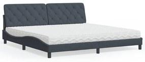 Κρεβάτι με Στρώμα Σκούρο Γκρι 200x200 εκ. Βελούδινο - Γκρι