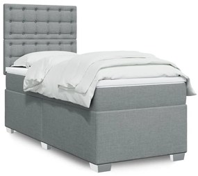 Κρεβάτι Boxspring με Στρώμα Ανοιχτό Γκρι 80x200 εκ. Υφασμάτινο