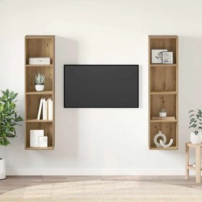 vidaXL Σετ επίπλου τηλεόρασης Επιτοίχιο 2 pcs Καφέ 37 x 37 x 142.5 εκ