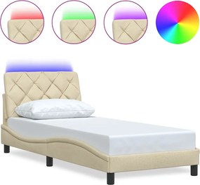 vidaXL Πλαίσιο κρεβατιού με LED χωρίς στρώμα Κρέμα 80x200 cm Ύφασμα