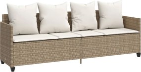 vidaXL Ξαπλώστρα Μπεζ από Συνθετικό Ρατάν με Μαξιλάρια