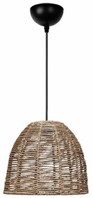 GloboStar® MEKA 204-0162 Boho Κρεμαστό Φωτιστικό Καμπάνα Μονόφωτο 1 x E27 IP20 Καφε Σχοινί - Μ31 x Π31 x Υ26cm