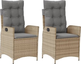 vidaXL Πολυθρόνες Κήπου Ανακλ/νες 2 τεμ. Μπεζ Συνθ. Ρατάν &amp; Μαξιλάρια