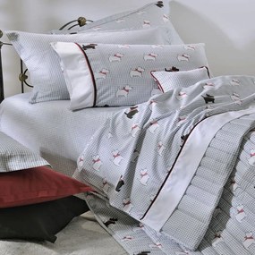 Σεντόνια 767 Σετ 4τμχ Grey-Red Down Town Queen Size 100% Cotton Satin
