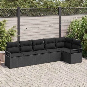 vidaXL Set καναπέ κήπου έξι κομμάτια με μαξιλάρια, μαύρο πολυ rattan