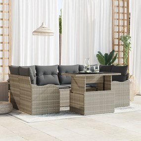 vidaXL Σετ Καναπέ Κήπου 7 Τεμαχίων με Μαξιλάρια Ανοιχτό Γκρι Πολυ Ρατάν