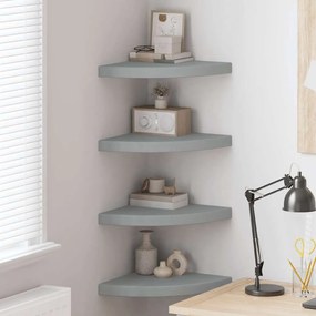 vidaXL Ράφια Τοίχου Γωνιακά 4 τεμ. Γκρι 35x35x3,8 εκ. MDF