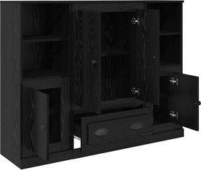 vidaXL Highboard με συρτάρι 3 pcs Μαύρη Οξυά Επεξεργασμένο ξύλο