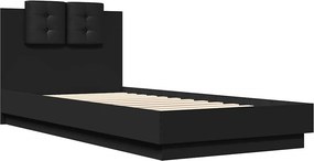 vidaXL Πλαίσιο Κρεβατιού με Κεφαλάρι Μαύρο 90x200 εκ. Επεξεργ. Ξύλο