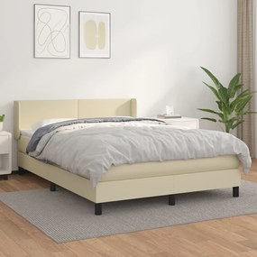 vidaXL Κρεβάτι Boxspring με Στρώμα Κρεμ 140x200εκ. από Συνθετικό Δέρμα