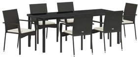 vidaXL Σετ Τραπεζαρίας κήπου 7 Τεμαχίων με Μαξιλάρια Μαύρο Πολυ Ρατάν