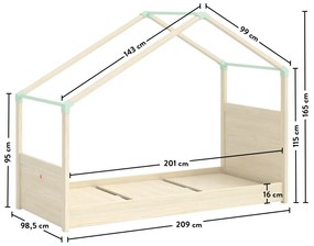 Παιδικό κρεβάτι MONTES NATURAL  με τέντα πράσινη MN-1301-1006  90x200εκ. Cilek