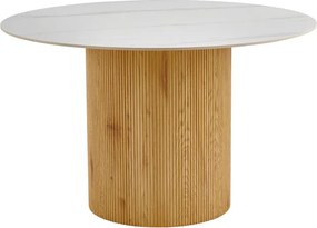 Τραπέζι Sikulu pakoworld mdf oak - λευκή όψη τραβερτίνας Φ125x77εκ