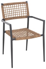 ARMCHAIR TRILAN  ALUMINUM IN ANTHRACITE-SYNTHETIC RATTAN IN NATURAL 57x59x85Hcm.