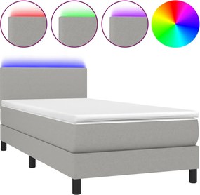 vidaXL Κρεβάτι Boxspring με Στρώμα &amp; LED Αν.Γκρι 80x200 εκ. Υφασμάτινο