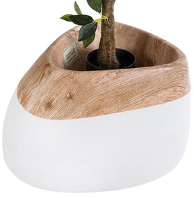 GloboStar® Artificial Garden PANDORA 20705 Επιδαπέδιο Πολυεστερικό Τσιμεντένιο Κασπώ Γλάστρα - Flower Pot Λευκό με Καφέ Μ60 x Π55 x Υ43cm