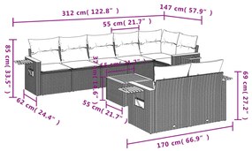 vidaXL Σαλόνι Κήπου Σετ 9 Τεμαχίων Γκρι Συνθετικό Ρατάν με Μαξιλάρια