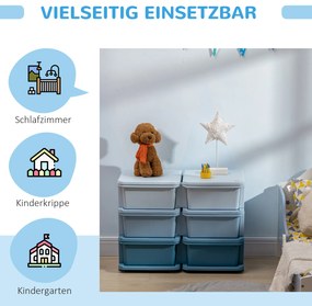 HOMCOM Κουτί αποθήκευσης για παιδιά, κουτί αποθήκευσης για παιδιά, 3 συρτάρια, μπλε