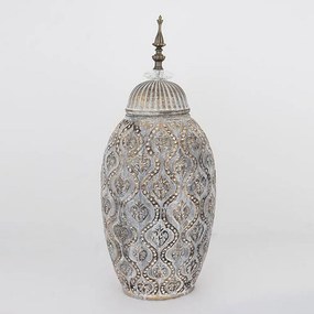 Βάζο Διακοσμητικό Με Καπάκι 752-20107 15,5x20,5x47cm Grey-Gold Estheti Home Κεραμικό