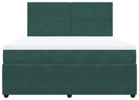 vidaXL Κρεβάτι Boxspring με Στρώμα Σκούρο Πράσινο 180x200εκ. Βελούδινο