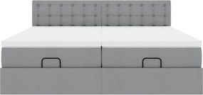 VidaXL Οθωμανικό κρεβάτι με στρώματα & LEDs Ανοιχτό γκρι ύφασμα