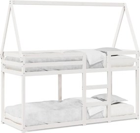 vidaXL Κουκέτα με Οροφή Λευκό 90x190 εκ. από Μασίφ Ξύλο Πεύκου