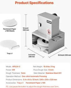 VEVOR 6 in Electric Pizza Dough Press Machine Commercial Pizza Pastry Sheeter