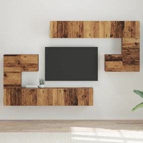 vidaXL Σετ επίπλου τηλεόρασης Επιτοίχιο 8 pcs Παλιό ξύλο