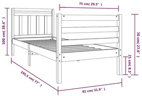 vidaXL Πλαίσιο Κρεβατιού 75 x 190 εκ. από Μασίφ Ξύλο Small Single