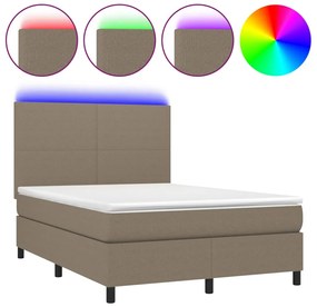 vidaXL Κρεβάτι Boxspring με Στρώμα &amp; LED Taupe 140x190 εκ. Υφασμάτινο