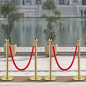 VEVOR Velvet Ropes and Posts Gold Stanchion 5ft/1.5m Crowd Control Barriers 4PCS