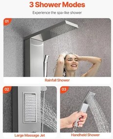 VEVOR Shower Panel Tower System Stainless Steel Column Rainfall Head Massage Jet