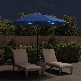 Ομπρέλα Κήπου με LED Αζούρ 300 εκ. με Ατσάλινο Ιστό - Μπλε