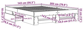 Πλαίσιο Κρεβατιού Καφέ Δρυς 140x200 εκ. Επεξεργασμένο Ξύλο - Καφέ