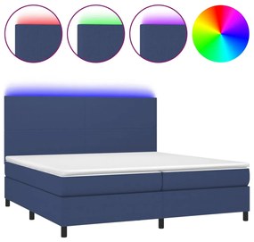 vidaXL Κρεβάτι Boxspring με Στρώμα &amp; LED Μπλε 200x200 εκ. Υφασμάτινο