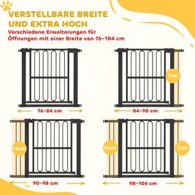 PawHut Πόρτα ασφαλείας σκύλου, 76-104 cm Πόρτα ασφαλείας χωρίς βίδωμα, Πόρτα ασφαλείας σκάλας