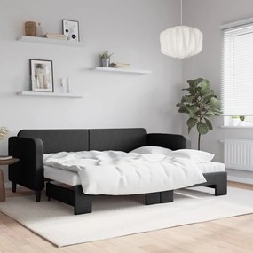 vidaXL Καναπές Κρεβάτι Συρόμενος Μαύρο 80x200 εκ. Υφασμάτινος Στρώματα