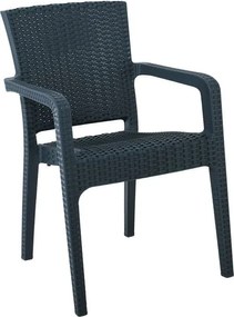 LORA Πολυθρόνα Κήπου Στοιβαζόμενη, PP (Rattan Look) Απόχρωση Ανθρακί   1τμχ