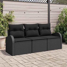 vidaXL Σετ Καναπέ Κήπου με μαξιλάρι 3 pcs Μαύρο Πολυ ράταν