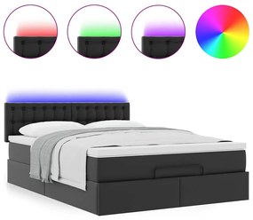 vidaXL Οθωμανικό κρεβάτι με στρώματα & LEDs Μαύρο Faux Leather