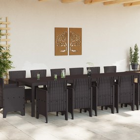 vidaXL Σετ τραπεζαρίας κήπου 15 κομματιών με μαξιλάρια Καφέ Πολυρόπιο