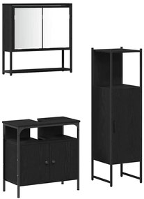 vidaXL Σετ Επίπλων Μπάνιου με πόρτα 3 pcs Μαύρο 33 x 33 x 120.5 εκ.