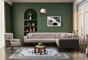 Stewehome Γωνιακός καναπές από γκρι δέρμα και καπουτσίνο ύφασμα