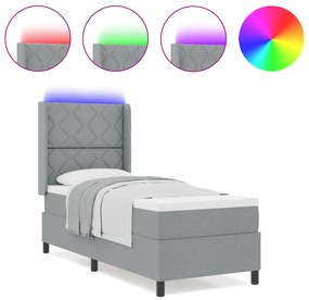 vidaXL Κρεβάτι Box Spring με Στρώμα & LED Φωτισμός Γκρι 90x190 εκ. Υφάσμα