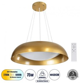 Κρεμαστό Φωτιστικό Οροφής LED 75W 8625lm ANATOLIA Globostar 61270 Χρυσό